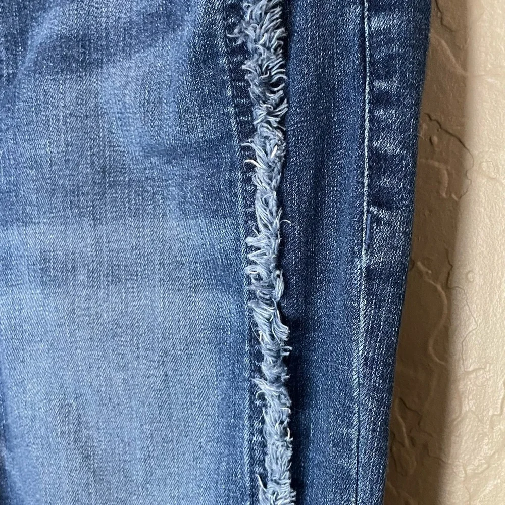 Karl Laderfeld Paris Cropped‎ Denim Fringe Accent Blue Jean Cuffed Women Size 10
